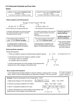 5.2.3 Revision Guide Redox and Electrode Potentials