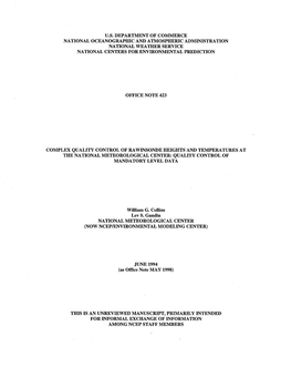 U.S. Department of Commerce National Oceanographic and Atmospheric Administration National Weather Service National Centers for Environmental Prediction