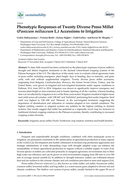 Phenotypic Responses of Twenty Diverse Proso Millet (Panicum Miliaceum L.) Accessions to Irrigation