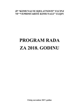 Program Rada Za 2018. Godinu