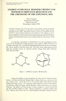 George Clyde Hale, Hoosier Chemist and Pioneer in Ordnance Research and the Chemistry of the Explosive, Rdx