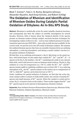 The Oxidation of Rhenium and Identification of Rhenium Oxides During Catalytic Partial Oxidation of Ethylene: an In-Situ XPS Study