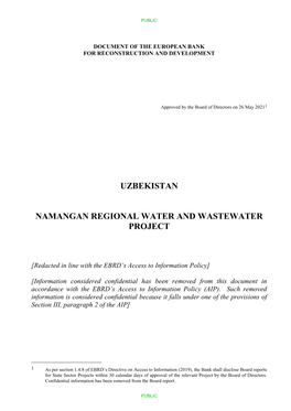 Namangan Regional Water and Wastewater Project Board Report