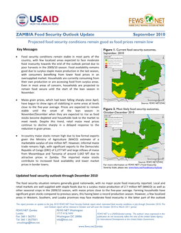 ZAMBIA Food Security Outlook Update September 2010 Projected