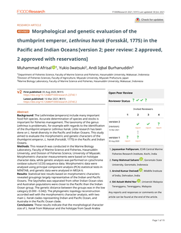 Morphological and Genetic Evaluation of the Thumbprint Emperor, Lethrinus Harak (Forsskål, 1775) in The