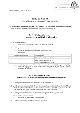 Alapító Okirat Módosításokkal Egységes Szerkezetbe Foglalva