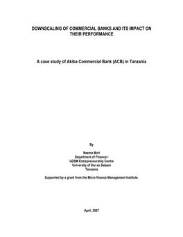 A Case Study of Akiba Commercial Bank (ACB) in Tanzania