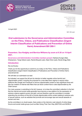 Oral Submission to the Governance and Administration Committee On
