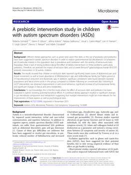 A Prebiotic Intervention Study in Children with Autism Spectrum Disorders (Asds) Roberta Grimaldi1,2*, Glenn R