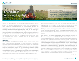 Trillium's Shareholder Advocacy Highlights