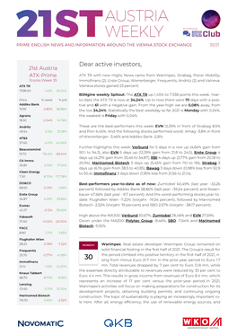 AUSTRIA WEEKLY an Initiative by PRIME ENGLISH NEWS and INFORMATION AROUND the VIENNA STOCK EXCHANGE 35/213/18