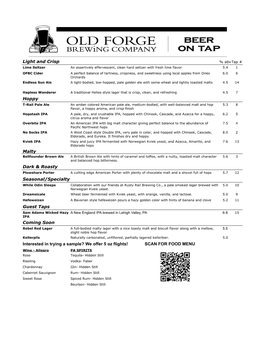 OFBC Taproom Beer Menu YORK