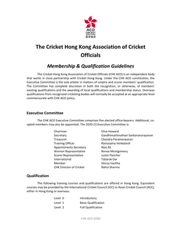 The Cricket Hong Kong Association of Cricket Officials Membership & Qualification Guidelines