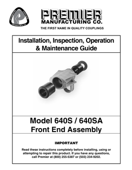 Model 640S / 640SA Front End Assembly