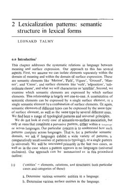 2 Lexicalization Patterns: Semantic Structure in Lexical Forms