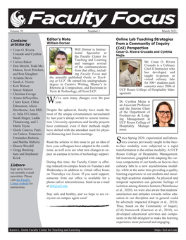 Faculty Focus Volume 20 Number 1 March 2021