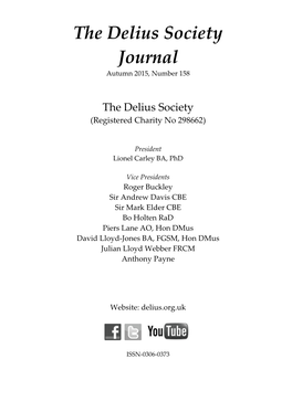 The Delius Society Journal Autumn 2015, Number 158