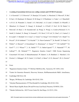 A Catalog of Associations Between Rare Coding Variants and COVID-19 Outcomes