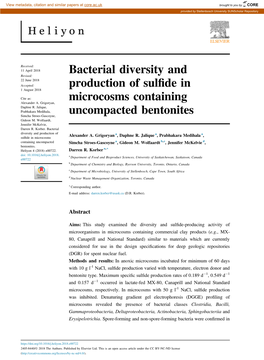 Bacterial Diversity and Production of Sulfide in Microcosms Containing