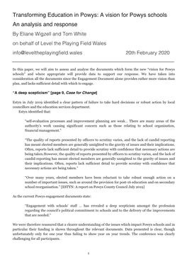 A Vision for Powys Schools an Analysis and Response