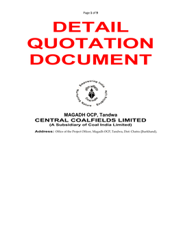 DETAIL QUOTATION DOCUMENT MAGADH OCP, Tandwa CENTRAL