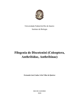 Filogenia De Discotenini (Coleoptera, Anthribidae, Anthribinae) / Fernando Luiz Cunha Ávila Villar De Queiroz