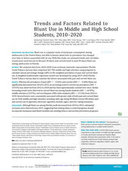 Trends and Factors Related to Blunt Use in Middle and High School