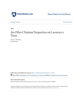 An Other Christian Perspective on Lawrence V. Texas Victor C