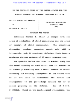 In the District Court of the United States for the Middle District of Alabama, Northern Division United States of America ) ) Cr