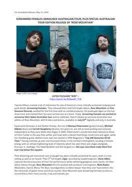 Screaming Females Announce Australian Tour; Plus Special Australian Tour Edition Release of ‘Rose Mountain’