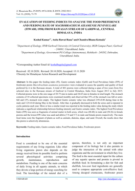 Evaluation of Feeding Indices To