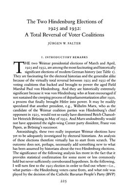 The Two Hindenburg Elections of 1925 and 1932: a Total Reversal of Voter Coalitions