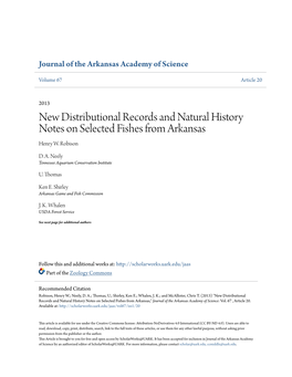 New Distributional Records and Natural History Notes on Selected Fishes from Arkansas Henry W