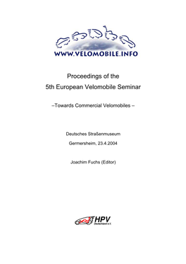 Proceedings of the 5Th European Velomobile Seminar
