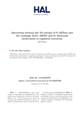 Interaction Between the V0 Subunit of V-Atpase and the Exchange Factor ARNO and Its Functional Involvement in Regulated Exocytosis Qili Wang