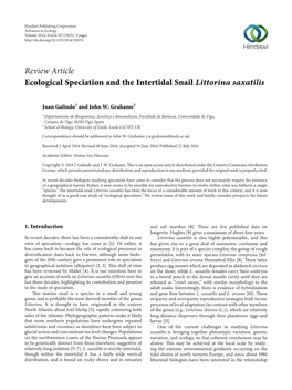 Review Article Ecological Speciation and the Intertidal Snail Littorina Saxatilis