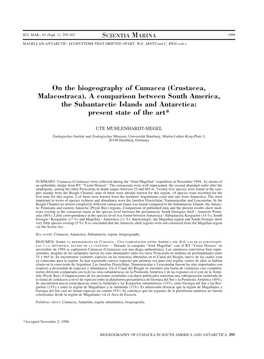 On the Biogeography of Cumacea (Crustacea, Malacostraca). a Comparison Between South America, the Subantarctic Islands and Antarctica: Present State of the Art*