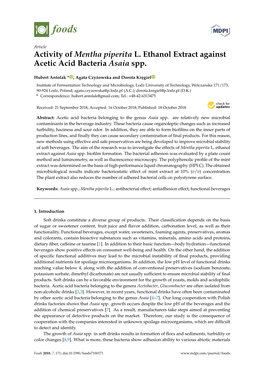 Activity of Mentha Piperita L. Ethanol Extract Against Acetic Acid Bacteria Asaia Spp