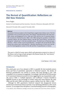 The Revival of Quantification: Reflections on Old New Histories