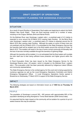 Draft Concept of Operations Contingency Planning for Goodooga Evacuation