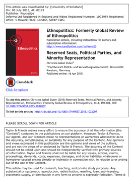 Reserved Seats, Political Parties, and Minority Representation