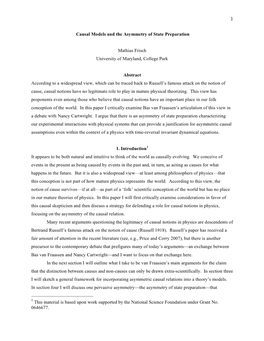 Causal Models and the Asymmetry of State Preparation Mathias Frisch University of Maryland, College Park Abstract According to A