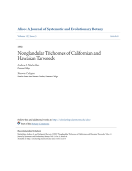 Nonglandular Trichomes of Californian and Hawaiian Tarweeds Andrew A