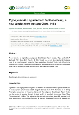 Vigna Yadavii (Leguminosae: Papilionoideae), a New Species from Western Ghats, India