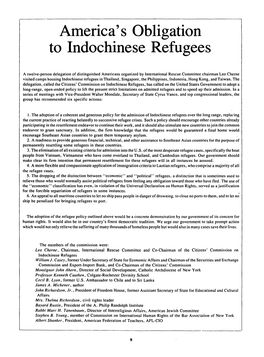 America's Obligation to Indochinese Refugees