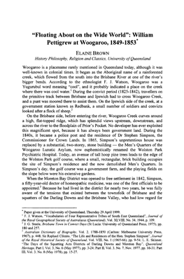 “Floating About on the Wide World”: William Pettigrew at Woogaroo, 1849-1853*