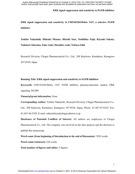 1347, a Selective FGFR Inhibitor ERK Signal Suppression and Sensitivity