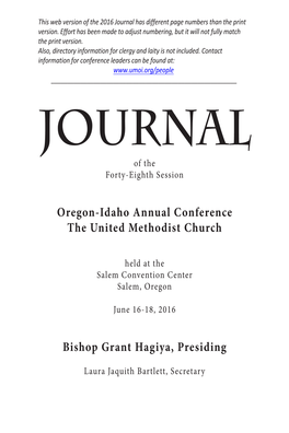2016 Journal of the Oregon-Idaho Conference