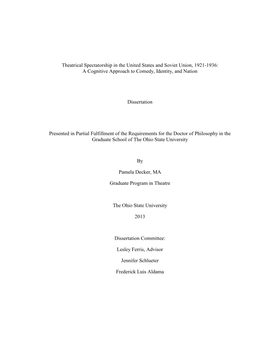 Theatrical Spectatorship in the United States and Soviet Union, 1921-1936: a Cognitive Approach to Comedy, Identity, and Nation