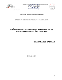 Análisis De Convergencia Regional En El Distrito De Zimatlán, 1980-2000